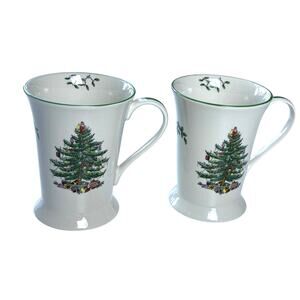 Spode Christmas Tree Pimpernel Footed Mug Set of Two